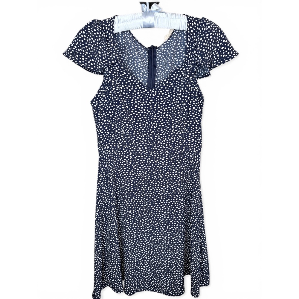 Altar'd State Navy Blue White Polka Dot Flutter Sleeve Mini Dress Sweetheart